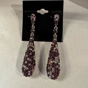 New post pierced earrings purple/clear Crystal  dangle teardrop